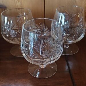 Three Beautiful Vintage Pinwheel Crystal Brandy Snifters.